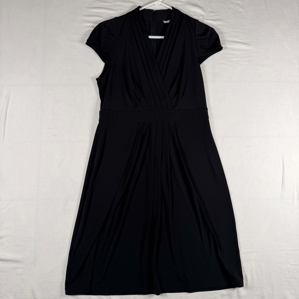 Calvin Klein Black Pleated Midi Dress Womens 10 Cap Sleeve Workwear LBD